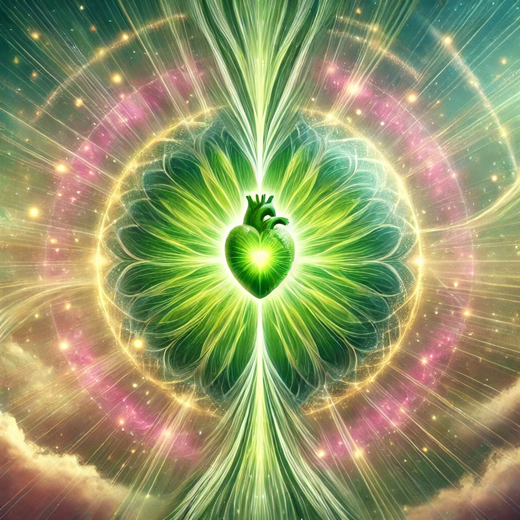 Dall·e 2024 11 13 15.43.04 An Artistic Representation Of The Heart Chakra, Symbolizing The Expression Of Love And Compassion. The Image Should Feature A Vibrant Green Energy Cen