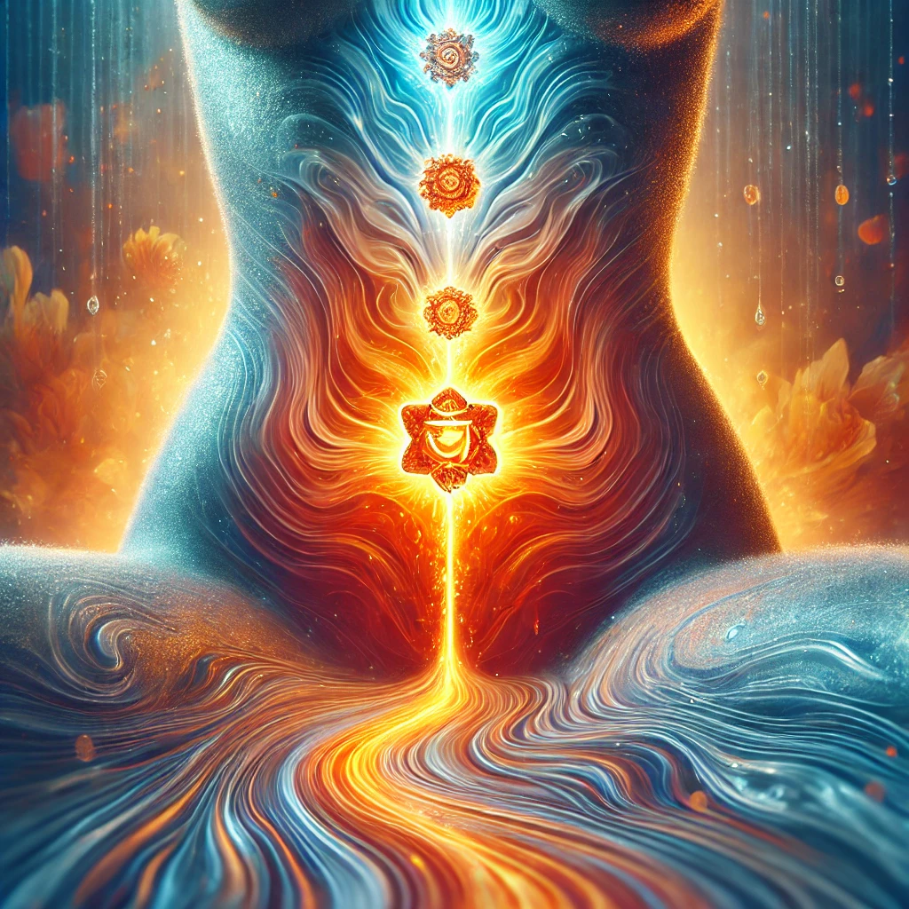 Dall·e 2024 11 13 15.01.41 An Artistic Representation Of Balancing The Sacral Chakra, Symbolizing Emotional Balance, Creativity, And Sensuality. The Image Shows A Vibrant Orange