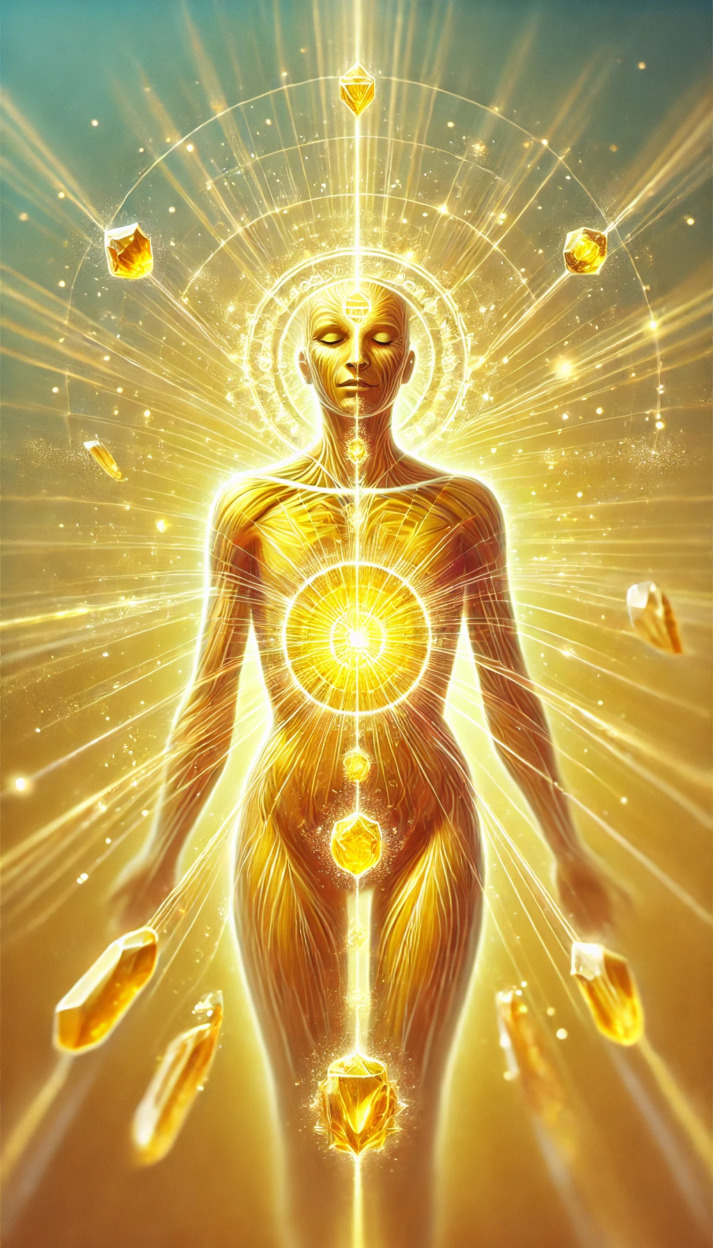 Dall·e 2024 11 13 15.30.14 A Clearer, More Defined Vertical Artistic Representation Of The Solar Plexus Chakra, Symbolizing Personal Power, Confidence, And Inner Strength. The I